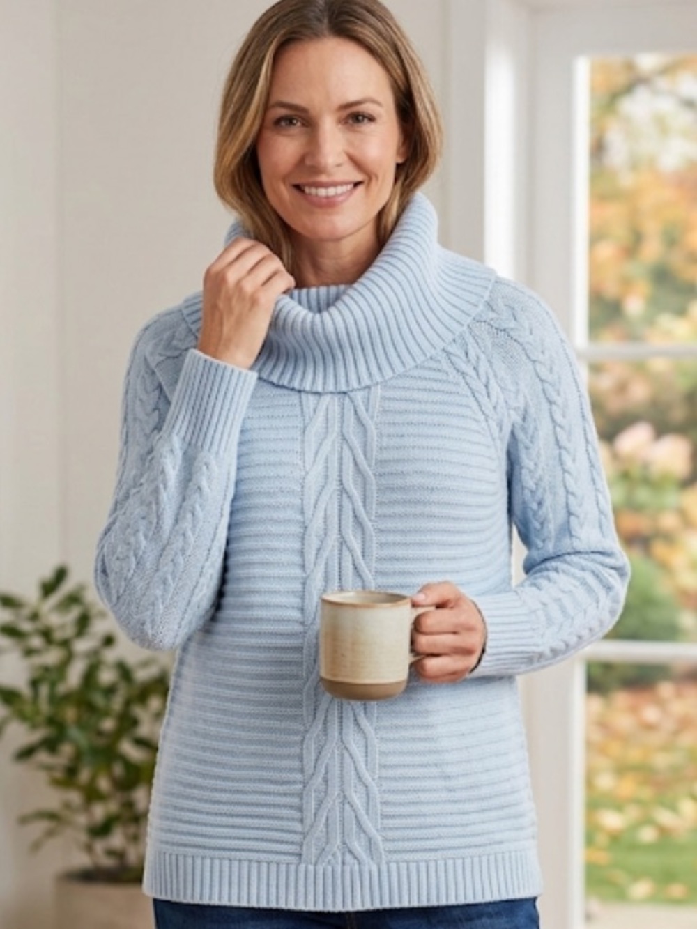 Soho Light Blue Cable Knit Turtleneck Sweater